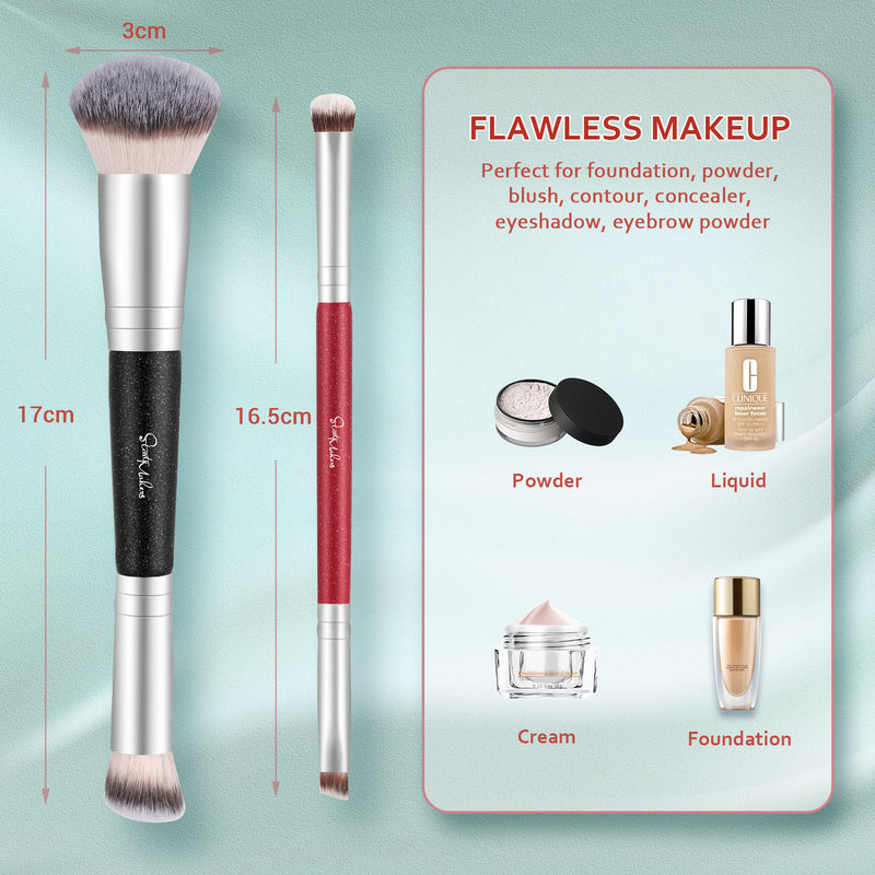 DUAIU Foundation Brush 2 pcs Dual-ended 2-in-1 Kabuki Makeup Brushes Blush Brush Eye Shadow Brush Loose Powder Brush Premium Face Makeup Brushes Beauty Tools