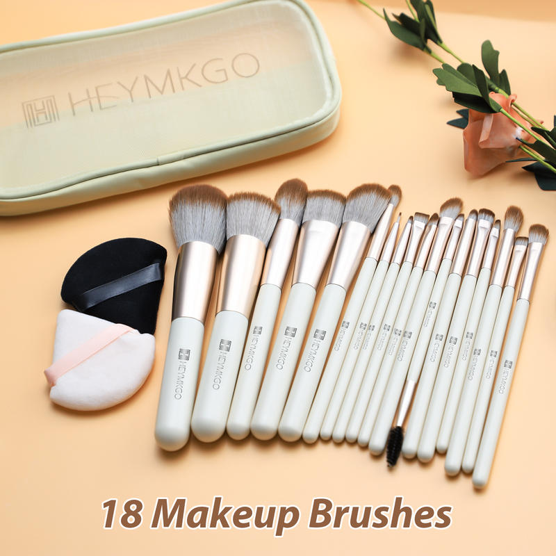 DUAIU Makeup Brushes Set, 18pcs Professional Makeup Brushes with 2 Powder Puff & Travel Bag, Premium Synthetic Foundation Powder Blush Blending Face Brush Kit, Eyeshadow Set Makeup Brushes & Tools