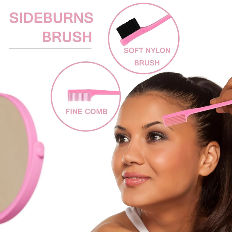 DUAIU 11-Piece Hair Brush Set for Women,Slick & Edge Brushing Kit,Includes Bristle Brush,Hair Band,Teasing Comb,Rat Tail Comb, Alligator Clips,Styling Essentials for Curly/Straight Hair (Pink)