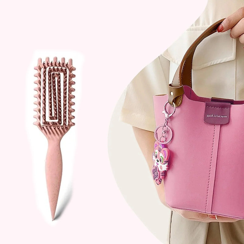 DUAIU Curl Defining Brush, Hair Brush for Combing and Shaping Men's and Women's Curls to Reduce Pulling, Nylon Bristles, Oblong, Flexible, Curl Enhancing, Unisex,(Coffee)