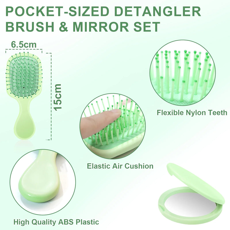 DUAIU  5-Piece Hair Brush & Comb Set - Detangling Brush, Wide Tooth Comb, Curling Comb & Tail Comb with Mini Mirror | Hair Care Gift Set for Women/Teen Girls/Kids (Includes Gift Box) Green