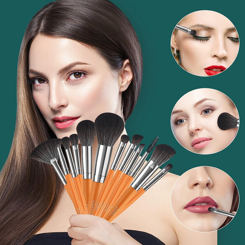 DUAIU Makeup Brushes 12Pcs Professional Makeup Brush Set Premium Synthetic Foundation Blending Face Powder Blush Concealers Eye Shadows Make Up Brushes Kit with Bag