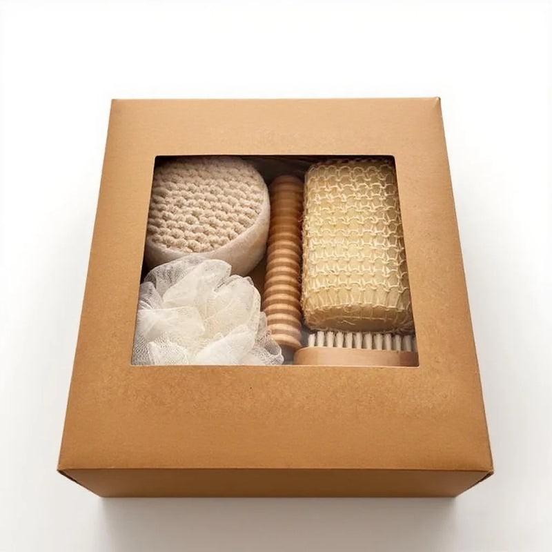 DUAIU 6-Piece Bath Gift Set,Exfoliating Loofah Sponge, Sisal Soap Bar, Body Brush, Foot File, Massage Stick & Round Bath Brush – Spa & Shower Essentials for Home, Self Care & Relaxation