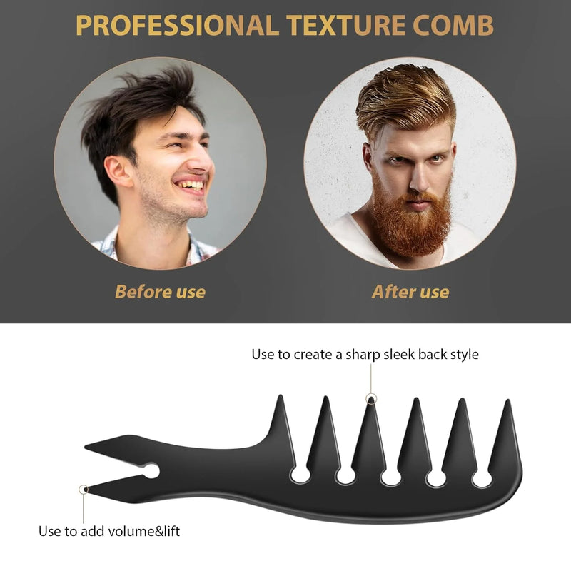 DUAIU 3Pcs Hair Styling Comb Set for Men, with Barber Accessories 3 in 1 Fish Tail Bone Shape Comb, Wide Tooth Comb, Texture Comb for Slicked-back, Quiff, Pompadour, Fauxhawk, Undercut