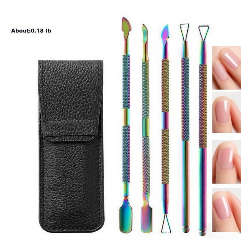 DUAIU 5-Piece Professional Cuticle Pusher Set - Stainless Steel Dual Sided Nail Tools with Sharp Edge & Spoon Head for Manicure/Pedicure,Medical Grade Cuticle Cleaner & Remover for Salon & Home Use