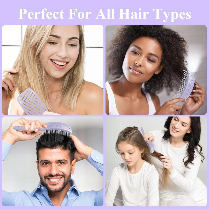 DUAIU Hair Brush, Professional Vented Detangling Brush for Wet & Dry Curly Thick Straight Hair, Women Men Wide Paddle Brush Curved Detangler Hairbrush Lavender Purple