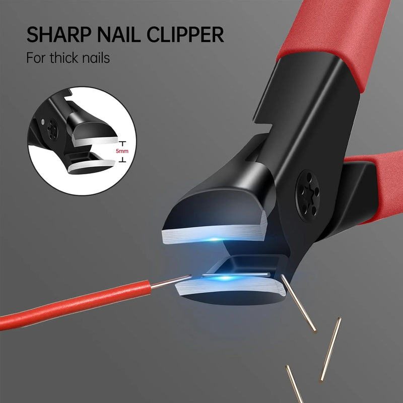 Nail Clippers for Thick Nails DUAIU Toenail Clippers Wide Jaw Nail Cutter Heavy Duty Nail Clipper Sharp Curved Toe Nail Clippers for Men and Women,Red