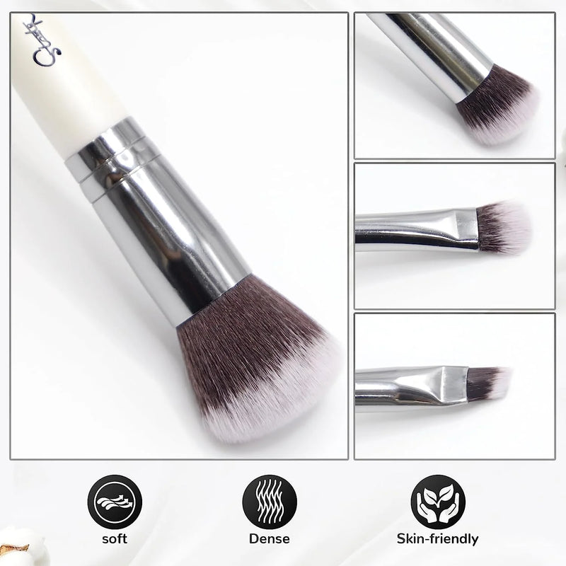 DUAIU Foundation Brush 2 pcs Dual-ended 2-in-1 Kabuki Makeup Brushes Blush Brush Eye Shadow Brush Loose Powder Brush Premium Face Makeup Brushes Beauty Tools (White)