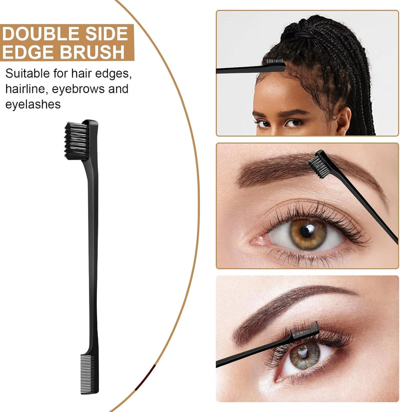 DUAIU 5PCS Slick Back Hair Brush Set,Boar Bristle & Edge Styling Brushes with 300ml Spray Bottle, for Men Women