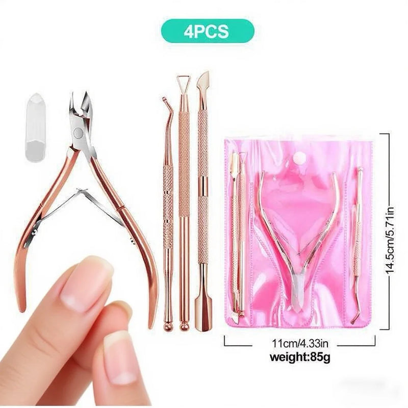 DUAIU 4-Piece Rose Gold Manicure Set - Cuticle Pliers, Nail File, Pusher & Remover, Premium Salon & Home Grooming Gift for Women
