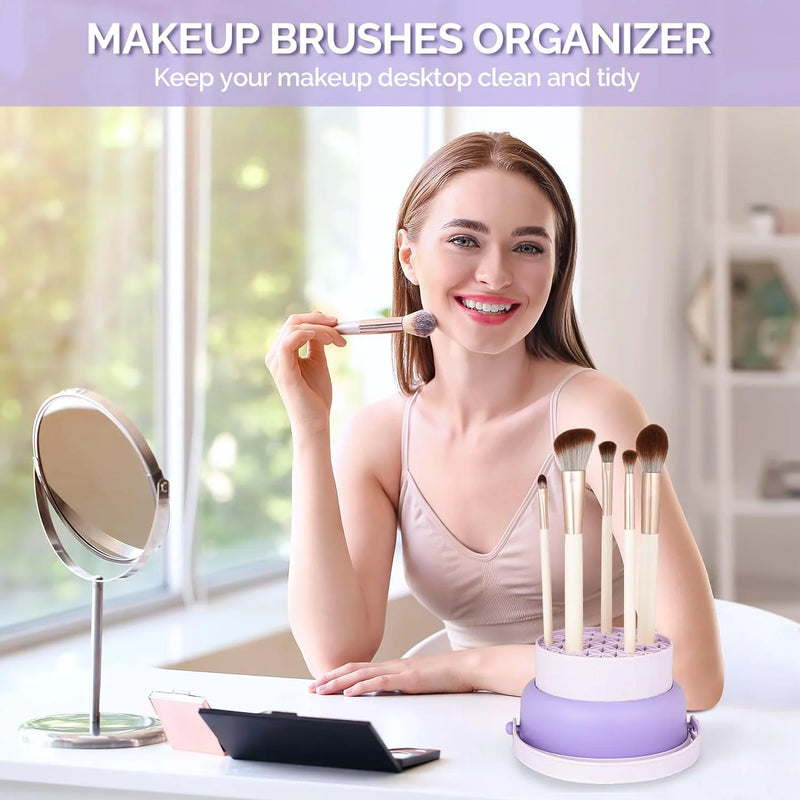 HEYMKGO Makeup Brush Cleaner Mat 3 in 1 Silicone Makeup Brush Cleaner Bowl Cosmetic Brushes Cleaning Tool Organizer for Storage and Air Dry (Purple)