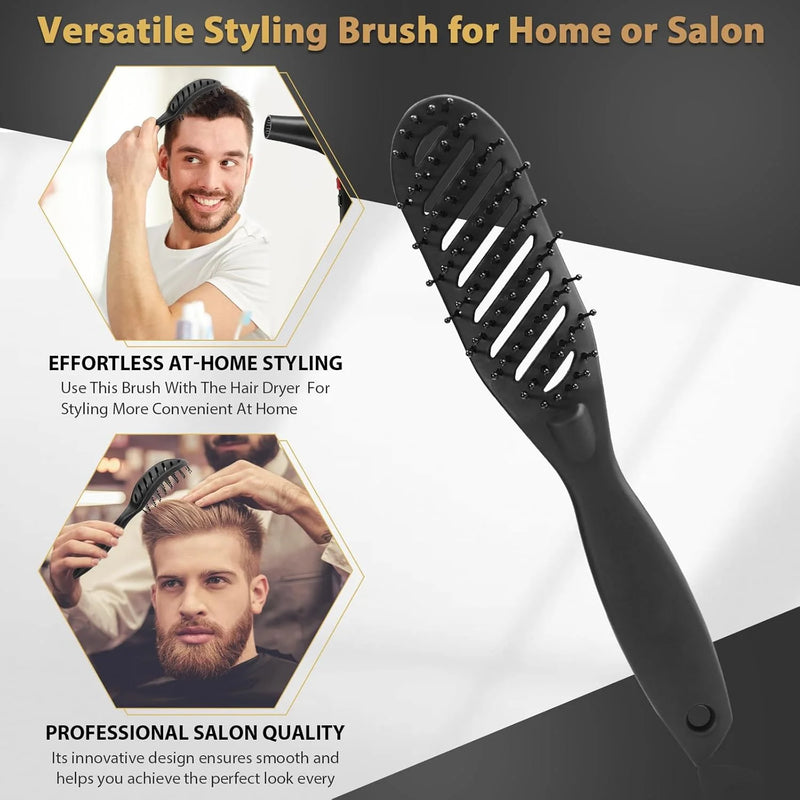 DUAIU Men’s Hair Brush - Curved Vented Design for Blow Drying & Styling, Professional Detangler for Short/Thick Hair (Black) - Works for Women Too