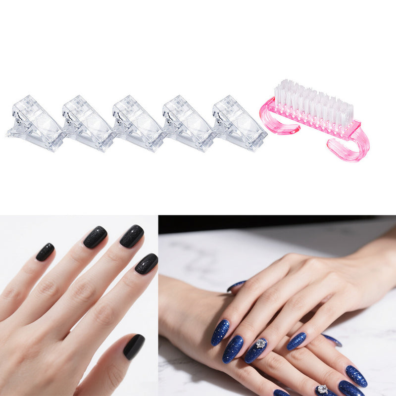 DUAIU Nail Mold Tool Set,Nail Extension Form Tips Dual Nail Mold Full Cover UV Polygel Gel Tools Acrylic Nail System Forms Set with Dual-Ended Polygel Brush 5Pcs Nail Tips Clip