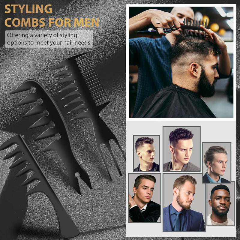 DUAIU 3Pcs Hair Styling Comb Set for Men, with Barber Accessories 3 in 1 Fish Tail Bone Shape Comb, Wide Tooth Comb, Texture Comb for Slicked-back, Quiff, Pompadour, Fauxhawk, Undercut