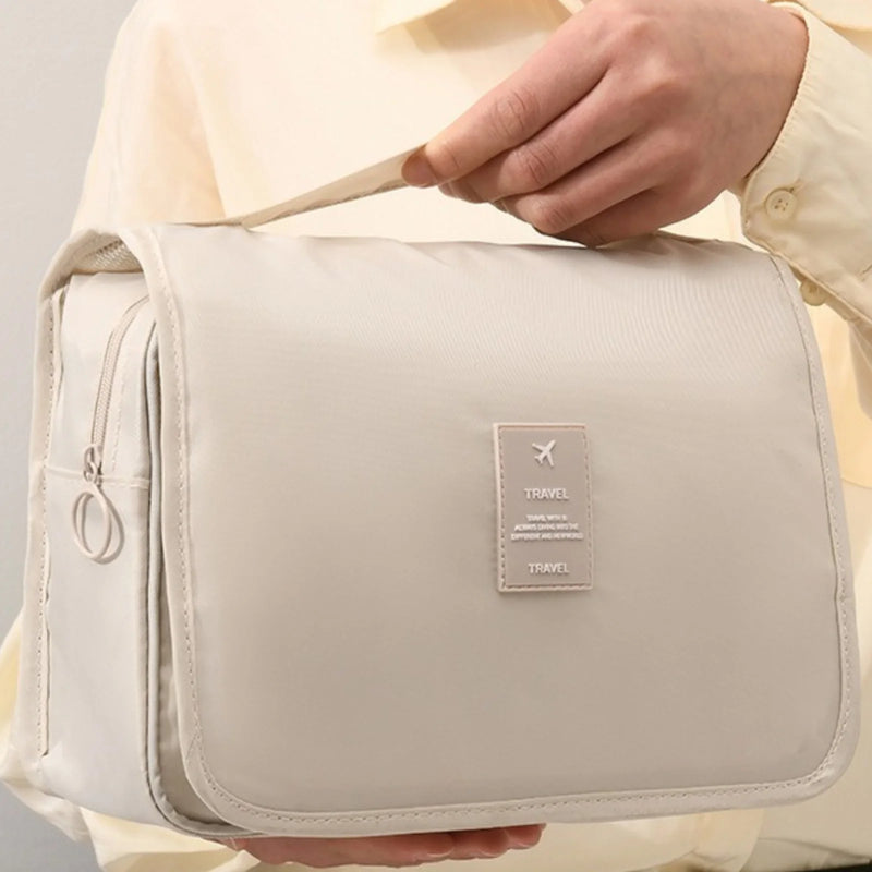 HEYMKGO Hanging Travel Toiletry Bag, Makeup Cosmetic Bag, Bathroom Shower Bag Waterproof, Beige