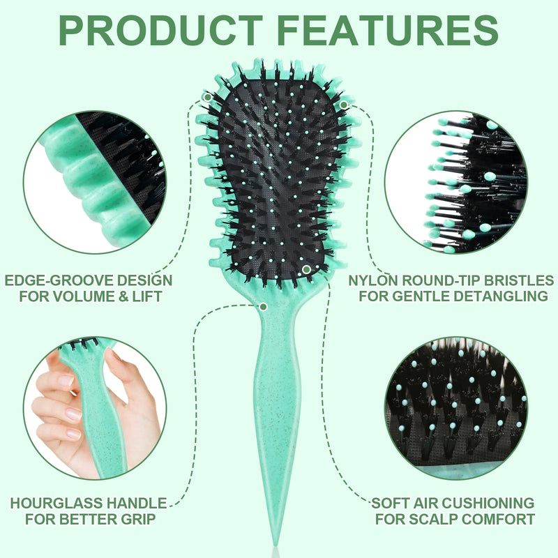 DUAIU  5-Piece Hair Brush & Comb Set - Detangling Brush, Wide Tooth Comb, Curling Comb & Tail Comb with Mini Mirror | Hair Care Gift Set for Women/Teen Girls/Kids (Includes Gift Box) Green