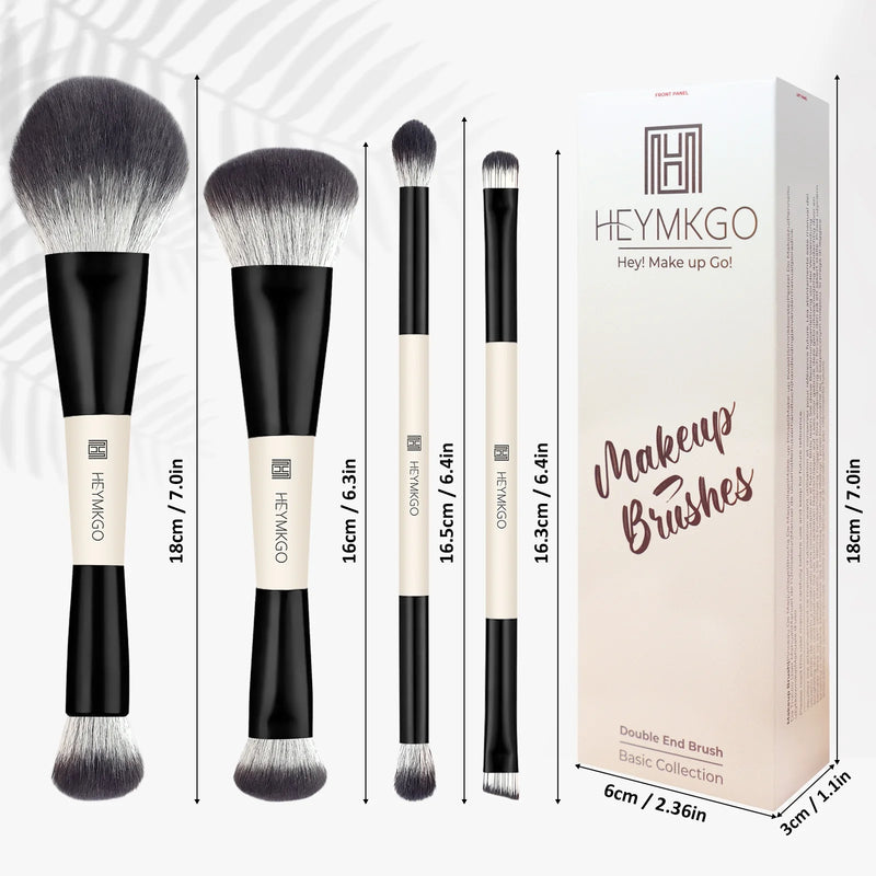 HEYMKGO 4Pcs Makeup Brush Set – Dual-Ended Foundation & Contour Brushes, Synthetic Kabuki Powder Buffer, Professional Cosmetic Tools Kit for Women, Mothers, Daughters, Girlfriends (Black)