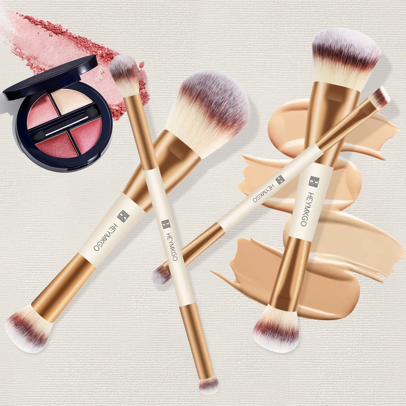 HEYMKGO Makeup Brushes Duo End Foundation Powder Buffer and Contour Brush Synthetic Cosmetic Tools 4Pcs