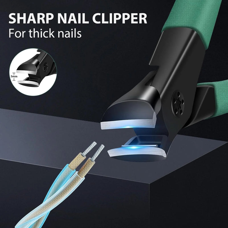 DUAIU Nail Clippers for Thick Nails Start Makers Toenail Clippers Wide Jaw Nail Cutter Heavy Duty Nail Clipper Sharp Curved Toe Nail Clippers for Men and Women,Green