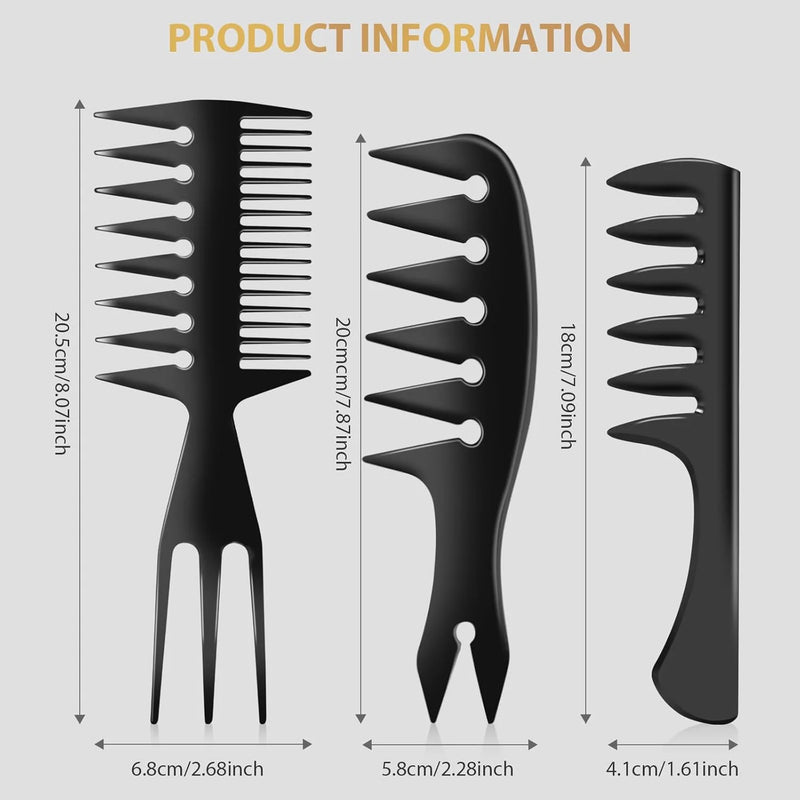 DUAIU 3Pcs Hair Styling Comb Set for Men, with Barber Accessories 3 in 1 Fish Tail Bone Shape Comb, Wide Tooth Comb, Texture Comb for Slicked-back, Quiff, Pompadour, Fauxhawk, Undercut