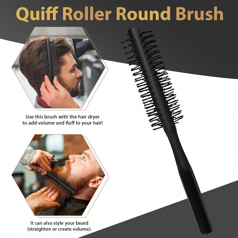 DUAIU 7Pcs Men's Hair Styling Set: Vent Brush, Round Brush, Wide-tooth Comb, Texture Comb for Blow Drying, Detangling, Grooming, and Hairdressing, Gift for Men