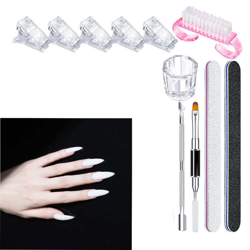 DUAIU Nail Mold Tool Set,Nail Extension Form Tips Dual Nail Mold Full Cover UV Polygel Gel Tools Acrylic Nail System Forms Set with Dual-Ended Polygel Brush 5Pcs Nail Tips Clip