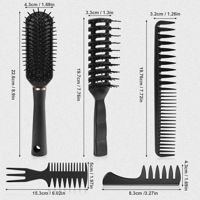 DUAIU Hair Brush Set, 5 PCS Paddle Brush and Hair Comb for Men Women, Paddle Detangling Brush Vented Brush Wide Tooth Comb for Curls Straight Thick Fine Wet or Dry Hair Care Styling
