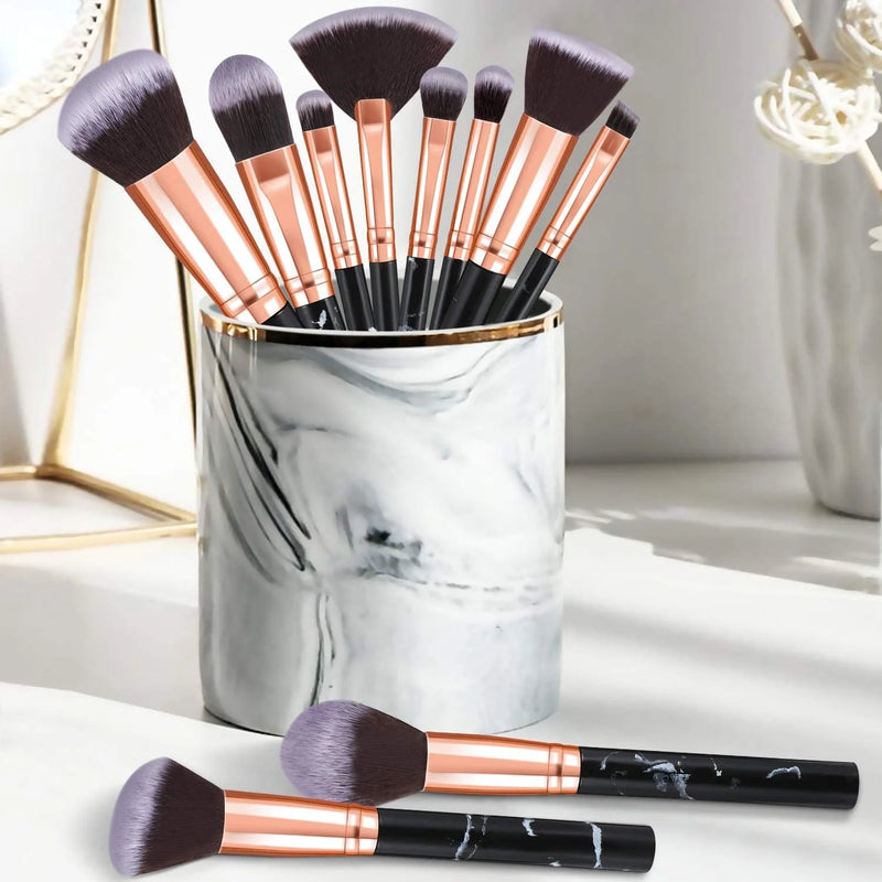 DUAIU Makeup Brushes 10Pcs Premium Synthetic Kabuki Foundation Concealers Powder Blush Blending Face Eye Shadows Black Brush Sets