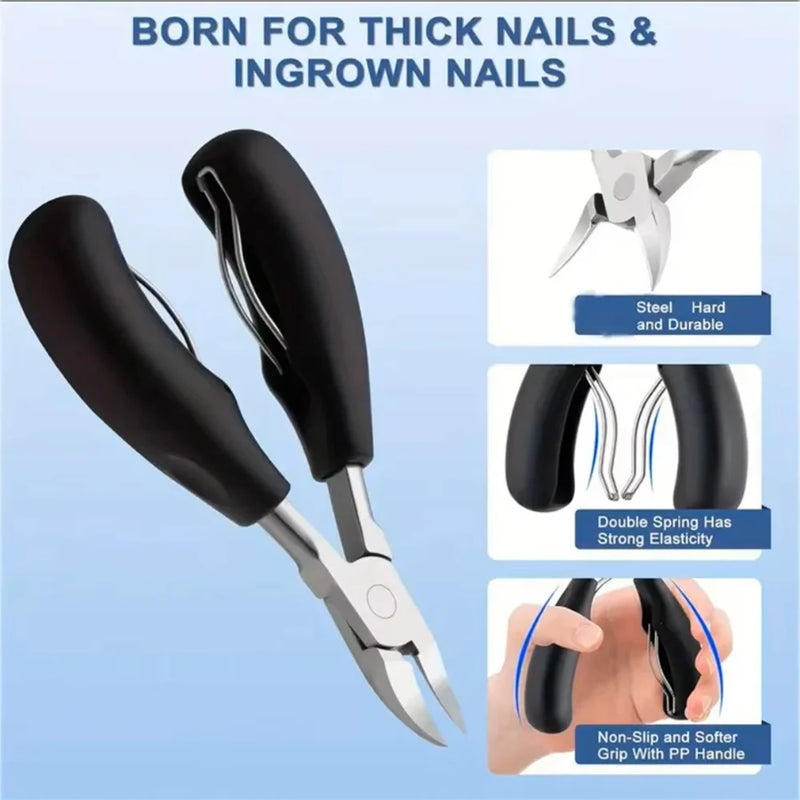 DUAIU Toenail Clippers 4-Piece Kit - Stainless Steel Ingrown Nail Clippers for Thick Toenails, Sharp Curved Blade Pedicure Tool with Dead Skin & Dirt Remover - Professional Nail Care Set