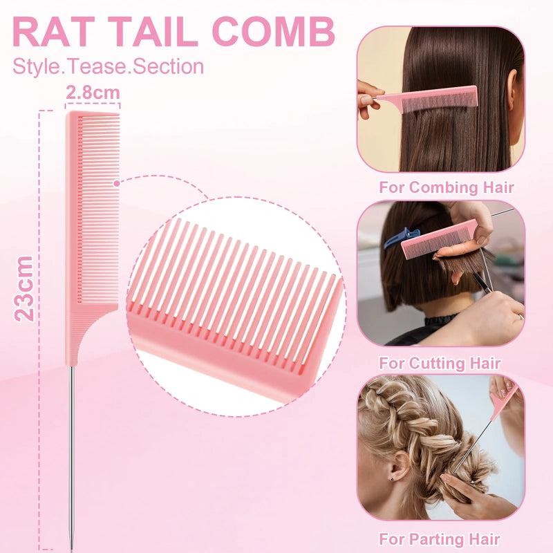 DUAIU  5-Piece Hair Brush & Comb Set - Detangling Brush, Wide Tooth Comb, Curling Comb & Tail Comb with Mini Mirror | Hair Care Gift Set for Women/Teen Girls/Kids (Includes Gift Box)