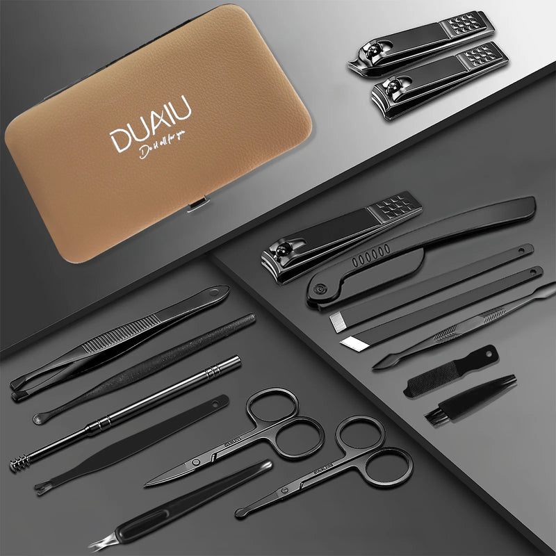 16Pcs Manicure Set for Women DUAIU Professional Nail Clippers Pedicure Set for Men, Stainless Steel Nail Kit with Case for Travel
