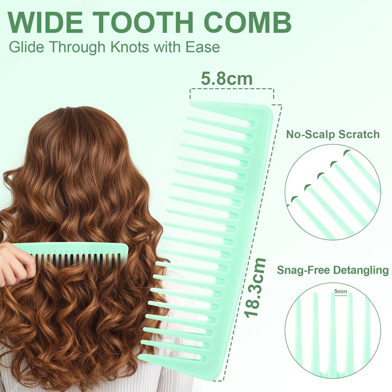 DUAIU  5-Piece Hair Brush & Comb Set - Detangling Brush, Wide Tooth Comb, Curling Comb & Tail Comb with Mini Mirror | Hair Care Gift Set for Women/Teen Girls/Kids (Includes Gift Box) Green