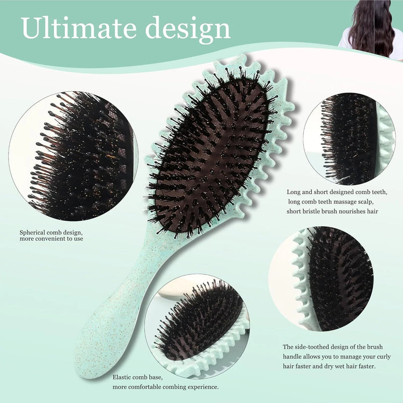 DUAIU Curly Hair Brush, Bouncy Curl Brush - Pro Nylon Pin Styling Hair Brush for Detangling, Separating and for Men and Women - Soft Bristle Hair Brush Glides Through Tangles with Ease  (Green)