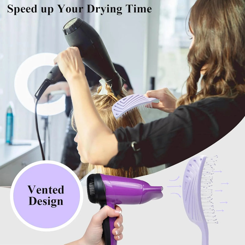 DUAIU Hair Brush, Professional Vented Detangling Brush for Wet & Dry Curly Thick Straight Hair, Women Men Wide Paddle Brush Curved Detangler Hairbrush Lavender Purple