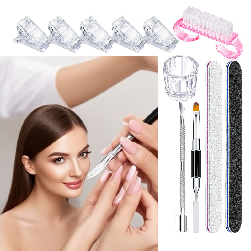 DUAIU Nail Mold Tool Set,Nail Extension Form Tips Dual Nail Mold Full Cover UV Polygel Gel Tools Acrylic Nail System Forms Set with Dual-Ended Polygel Brush 5Pcs Nail Tips Clip
