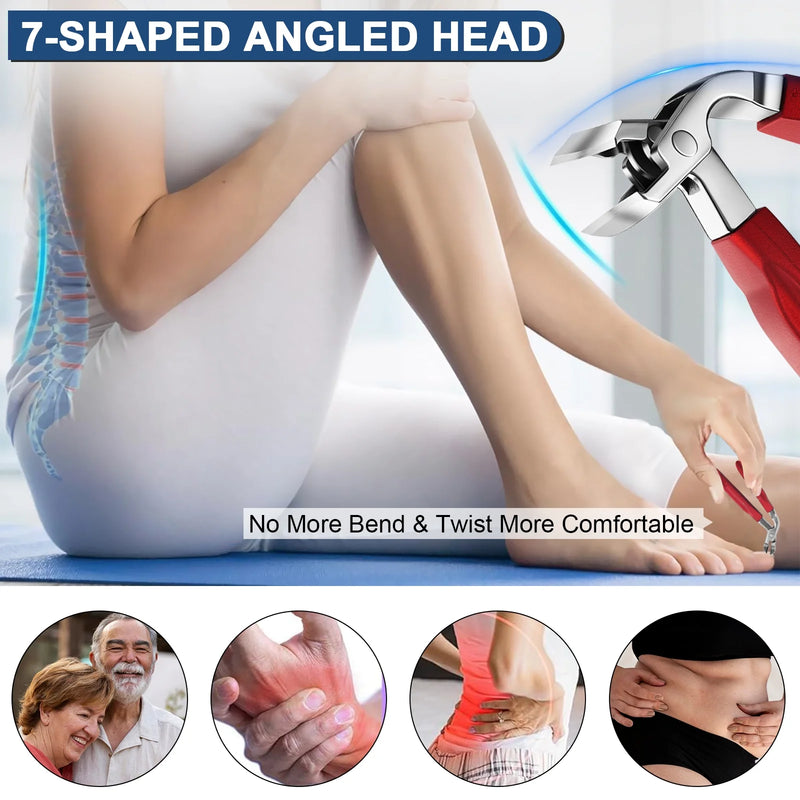 DUAIU Professional Toenail Clippers Set for Thick/Ingrown Nails - Heavy Duty Seniors & Men's Pedicure Tool with Wide Angled Opening, Long Ergonomic Handle | Ideal Gift for Elderly,7Pcs