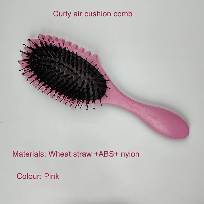 DUAIU Curly Hair Brush, Bouncy Curl Brush - Pro Nylon Pin Styling Hair Brush for Detangling, Separating and for Men and Women - Soft Bristle Hair Brush Glides Through Tangles with Ease  (Pink)
