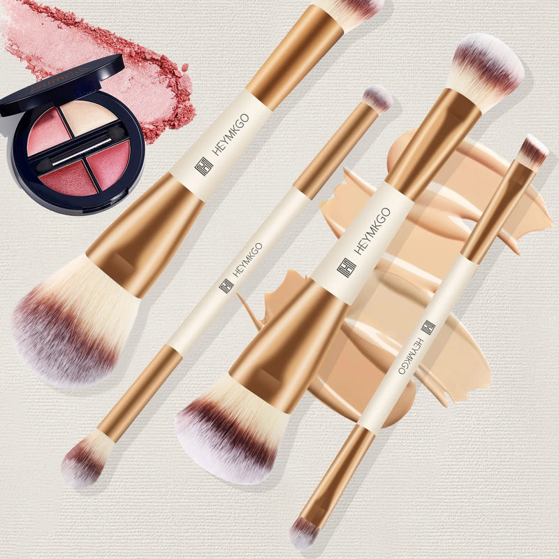 HEYMKGO Makeup Brushes Duo End Foundation Powder Buffer and Contour Brush Synthetic Cosmetic Tools 4Pcs