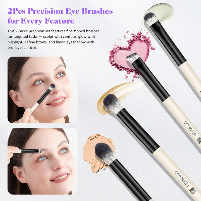 HEYMKGO 4Pcs Makeup Brush Set – Dual-Ended Foundation & Contour Brushes, Synthetic Kabuki Powder Buffer, Professional Cosmetic Tools Kit for Women, Mothers, Daughters, Girlfriends (Black)