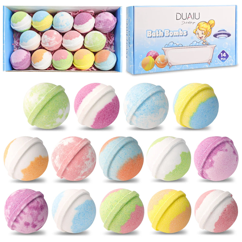 DUAIU Bath Bombs for Women Gift Set 14 Pcs Fizzy Bubble Bath Balls with Essential Oil Natural Organic Perfect for Bubble Spa Bath Birthday Mothers Day Gifts Idea for Her Wife Monther and Girlfriend