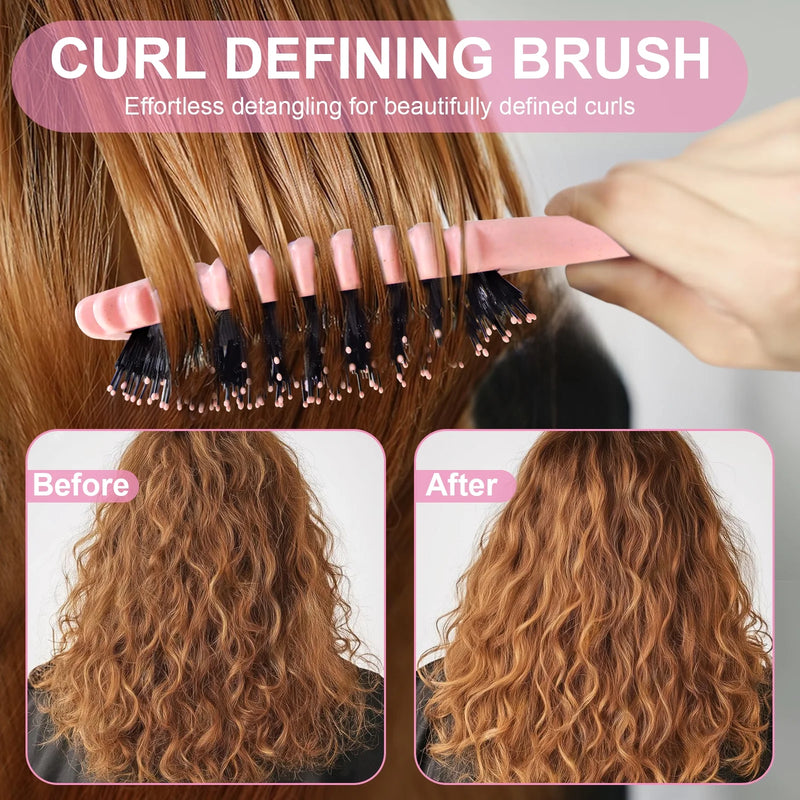 DUAIU  5-Piece Hair Brush & Comb Set - Detangling Brush, Wide Tooth Comb, Curling Comb & Tail Comb with Mini Mirror | Hair Care Gift Set for Women/Teen Girls/Kids (Includes Gift Box)