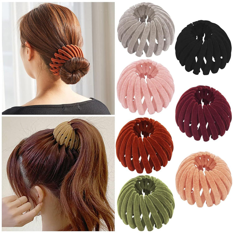 7Pcs Bird Nest Magic Hair Clip, DUAIU Lazy Bird's Nest Plate Hairpin, Expandable Ponytail Holder, Glossy Surface Hair Clips, Hairpin Donut Hair Bun Maker for Women Girls Long Natural Hair Accessories