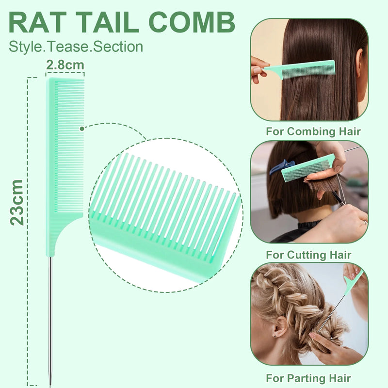 DUAIU  5-Piece Hair Brush & Comb Set - Detangling Brush, Wide Tooth Comb, Curling Comb & Tail Comb with Mini Mirror | Hair Care Gift Set for Women/Teen Girls/Kids (Includes Gift Box) Green