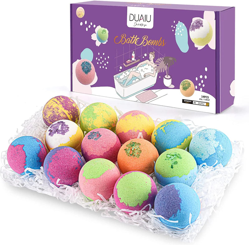 DUAIU Bath Bombs Gift Set 14Pcs Natural Bath Bomb Set Organic Bubble Bath Bombs with Essential Oil Gifts for Her Birthday Anniversary Valentines Mothers Day Gifts for Women Mom Girls