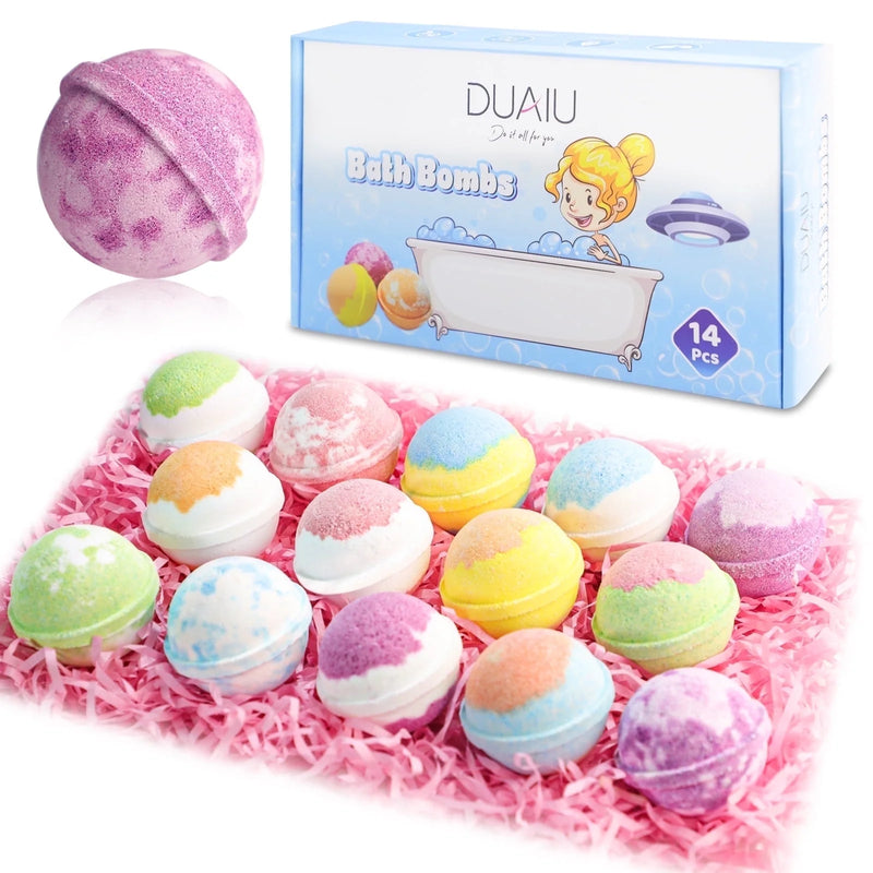 DUAIU Bath Bombs for Women Gift Set 14 Pcs Fizzy Bubble Bath Balls with Essential Oil Natural Organic Perfect for Bubble Spa Bath Birthday Mothers Day Gifts Idea for Her Wife Monther and Girlfriend