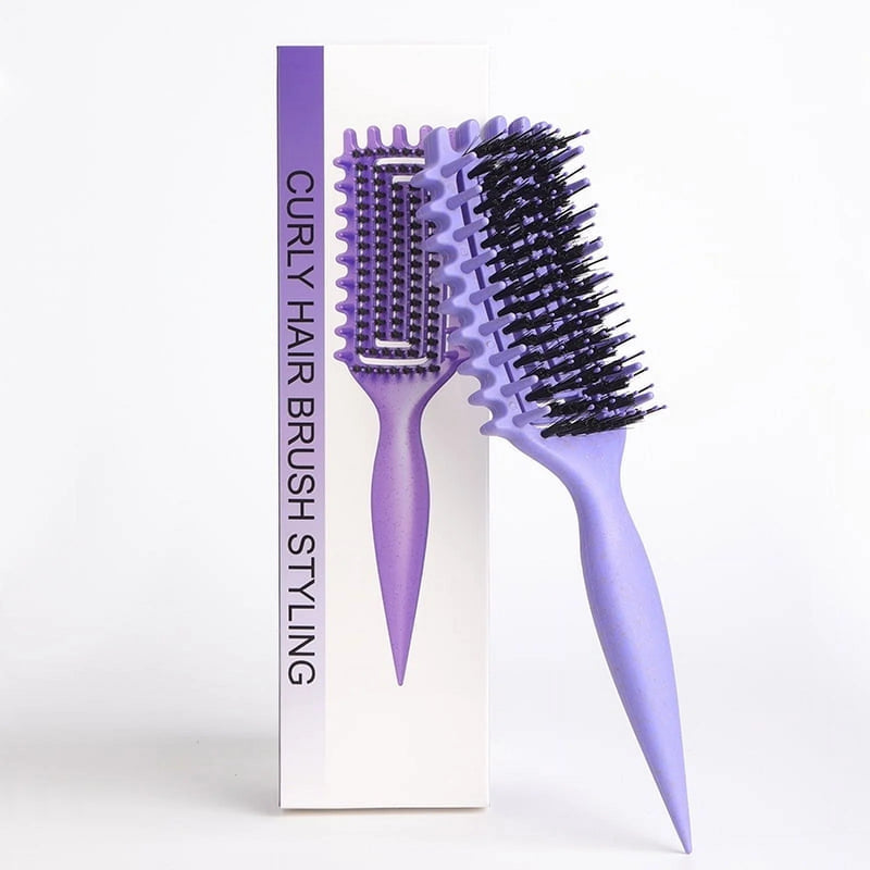 DUAIU Curl Defining Brush, Hair Brush for Combing and Shaping Men's and Women's Curls to Reduce Pulling, Nylon Bristles, Oblong, Flexible, Curl Enhancing, Unisex,(Purple)