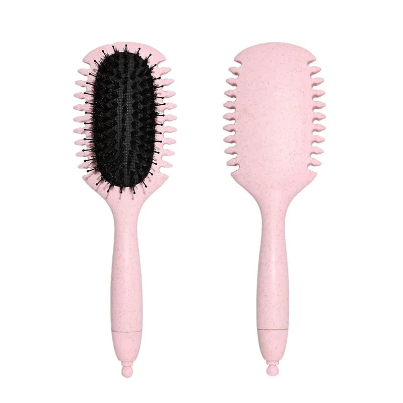 DUAIU Curls Define Styling Brush Boar Bristle Tangled Hair Comb Detangling Hair Brush Women Wet Curly Hair Combs Barber Styling Tools,Pink