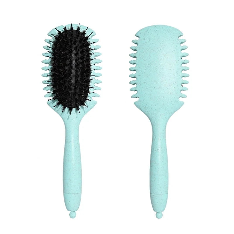 DUAIU Curls Define Styling Brush Boar Bristle Tangled Hair Comb Detangling Hair Brush Women Wet Curly Hair Combs Barber Styling Tools,Green