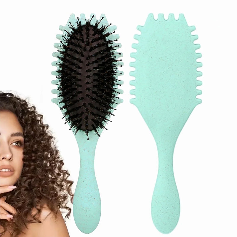 DUAIU Curly Hair Brush, Bouncy Curl Brush - Pro Nylon Pin Styling Hair Brush for Detangling, Separating and for Men and Women - Soft Bristle Hair Brush Glides Through Tangles with Ease  (Green)