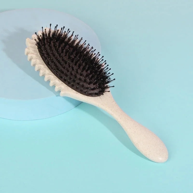 DUAIU Curly Hair Brush, Bouncy Curl Brush - Pro Nylon Pin Styling Hair Brush for Detangling, Separating and for Men and Women - Soft Bristle Hair Brush Glides Through Tangles with Ease  (Beige)